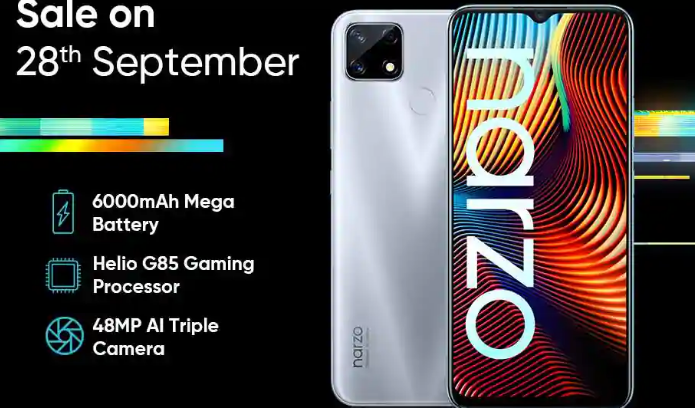 Realme的新款Narzo 20将于9月28日中午12点开始发售