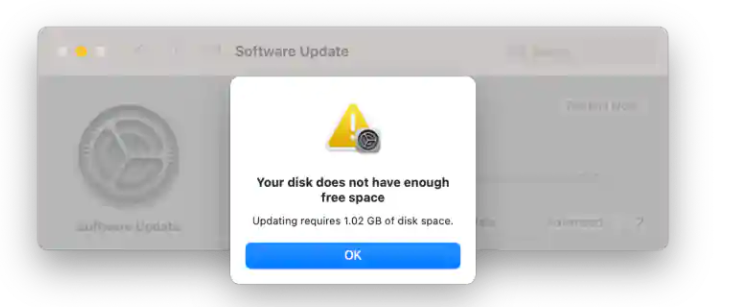 如果没有足够的可用磁盘空间升级到macOS 11，则会导致数据丢失