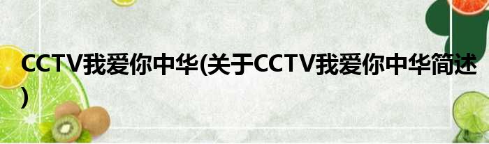 CCTV我爱你中华(对于CCTV我爱你中华简述)