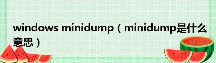 windows minidump（minidump是甚么意思）
