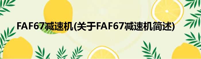 FAF67减速机(对于FAF67减速机简述)