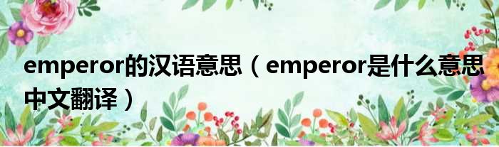 emperor的汉语意思（emperor是甚么意思中文翻译）