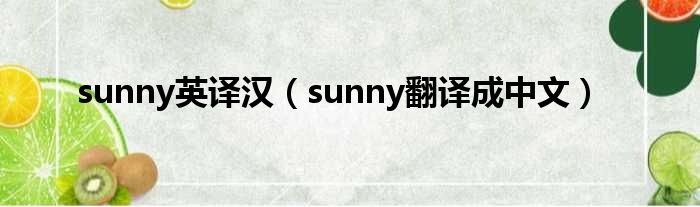 sunny英译汉（sunny翻译成中文）