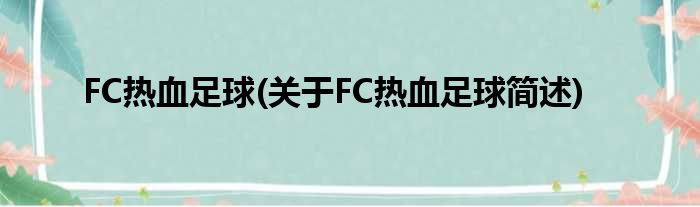 FC热血足球(对于FC热血足球简述)