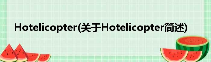Hotelicopter(对于Hotelicopter简述)