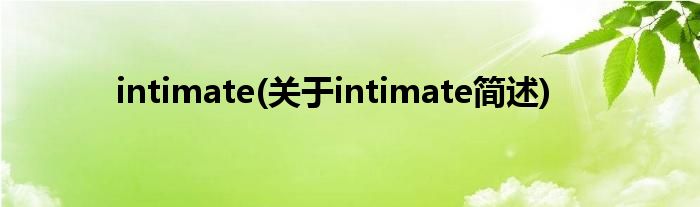 intimate(对于intimate简述)