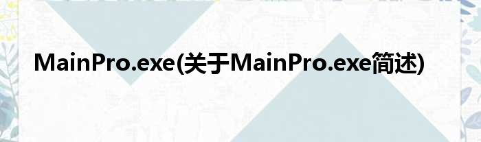 MainPro.exe(对于MainPro.exe简述)