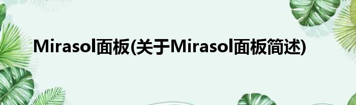Mirasol面板(对于Mirasol面板简述)