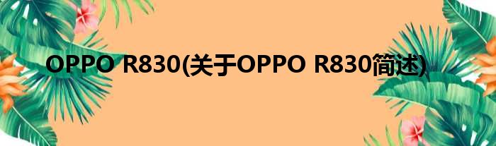 OPPO R830(对于OPPO R830简述)