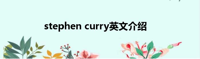 stephen curry英文介绍