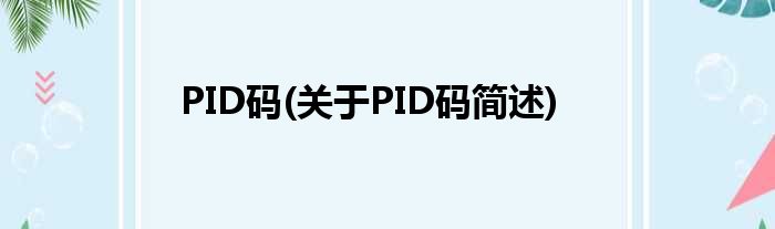 PID码(对于PID码简述)