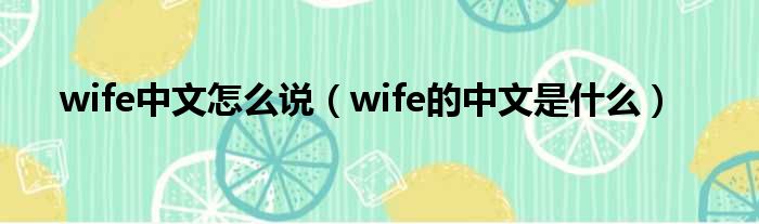wife中文奈何样说（wife的中文是甚么）