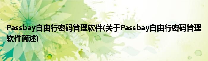 Passbay自内行明码规画软件(对于Passbay自内行明码规画软件简述)
