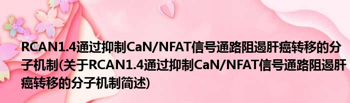 RCAN1.4经由抑制CaN/NFAT信号通路阻止肝癌转移的份子机制(对于RCAN1.4经由抑制CaN/NFAT信号通路阻止肝癌转移的份子机制简述)