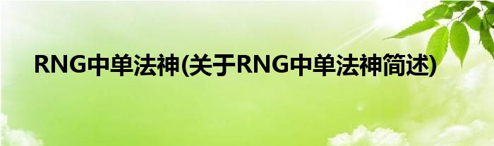 RNG中单法神(对于RNG中单法神简述)