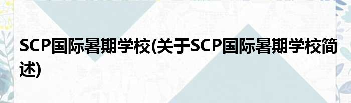 SCP国内暑期学校(对于SCP国内暑期学校简述)