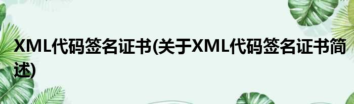 XML代码署名证书(对于XML代码署名证书函述)