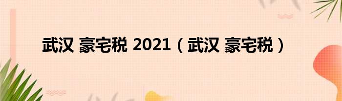 武汉 豪宅税 2021（武汉 豪宅税）