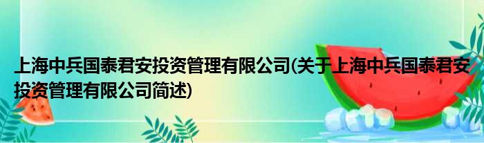 上海中兵国泰君安投资规画有限公司(对于上海中兵国泰君安投资规画有限公司简述)
