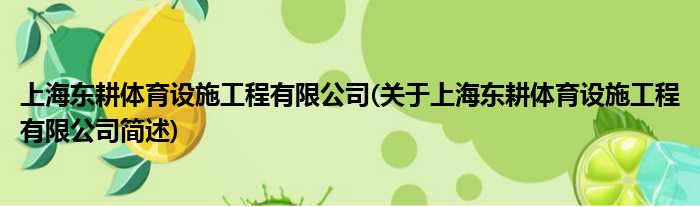 上海东耕体育配置装备部署工程有限公司(对于上海东耕体育配置装备部署工程有限公司简述)