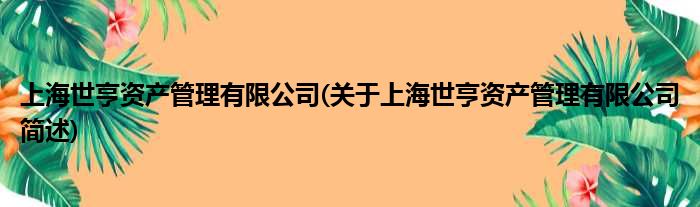 上海世亨资产规画有限公司(对于上海世亨资产规画有限公司简述)
