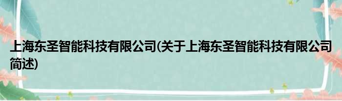上海东圣智能科技有限公司(对于上海东圣智能科技有限公司简述)