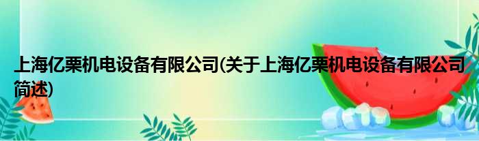 上海亿栗机电配置装备部署有限公司(对于上海亿栗机电配置装备部署有限公司简述)
