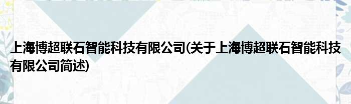 上海博超联石智能科技有限公司(对于上海博超联石智能科技有限公司简述)