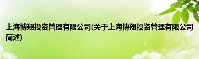 上海博翔投资规画有限公司(对于上海博翔投资规画有限公司简述)