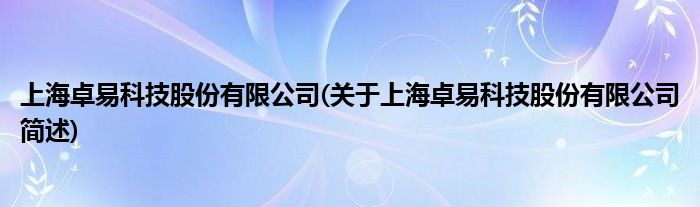 上海卓易科技股份有限公司(对于上海卓易科技股份有限公司简述)
