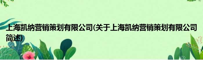 上海凯纳营销规画有限公司(对于上海凯纳营销规画有限公司简述)