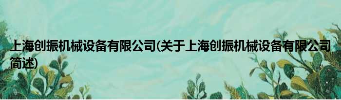 上海创振机械配置装备部署有限公司(对于上海创振机械配置装备部署有限公司简述)