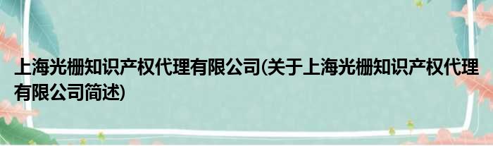 上海光栅知识产权署理有限公司(对于上海光栅知识产权署理有限公司简述)