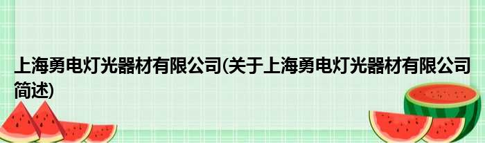 上海勇电灯光工具备限公司(对于上海勇电灯光工具备限公司简述)