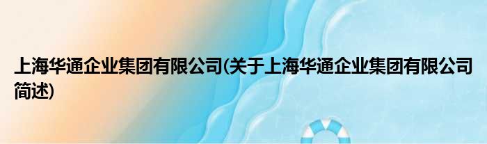 上海华通企业总体有限公司(对于上海华通企业总体有限公司简述)