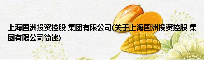 上海国洲投资控股 总体有限公司(对于上海国洲投资控股 总体有限公司简述)