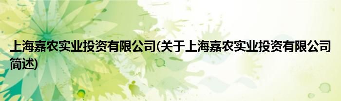 上海嘉农实业投资有限公司(对于上海嘉农实业投资有限公司简述)