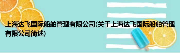 上海达飞国内船舶规画有限公司(对于上海达飞国内船舶规画有限公司简述)