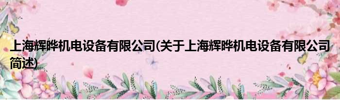 上海辉晔机电配置装备部署有限公司(对于上海辉晔机电配置装备部署有限公司简述)