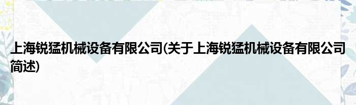 上海锐猛机械配置装备部署有限公司(对于上海锐猛机械配置装备部署有限公司简述)