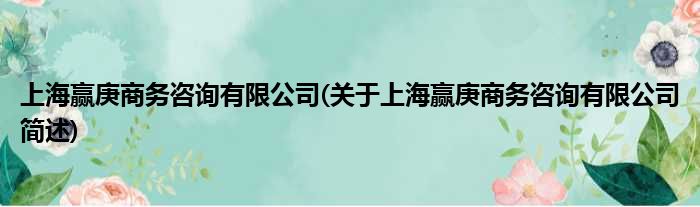 上海赢庚商务咨询有限公司(对于上海赢庚商务咨询有限公司简述)