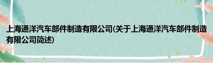 上海通洋汽车部件制作有限公司(对于上海通洋汽车部件制作有限公司简述)
