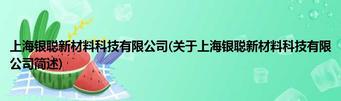上海银聪新质料科技有限公司(对于上海银聪新质料科技有限公司简述)
