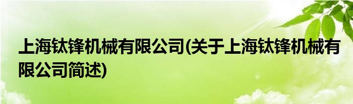 上海钛锋机械有限公司(对于上海钛锋机械有限公司简述)