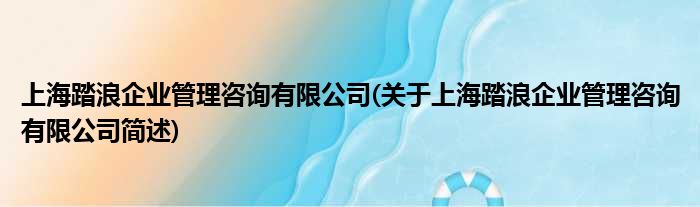 上海踏浪企业规画咨询有限公司(对于上海踏浪企业规画咨询有限公司简述)