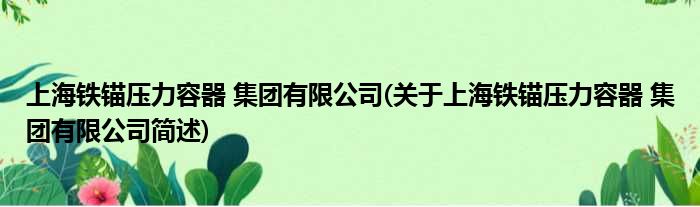 上海铁锚压力容器 总体有限公司(对于上海铁锚压力容器 总体有限公司简述)