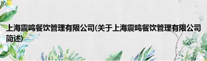 上海震鸣餐饮规画有限公司(对于上海震鸣餐饮规画有限公司简述)