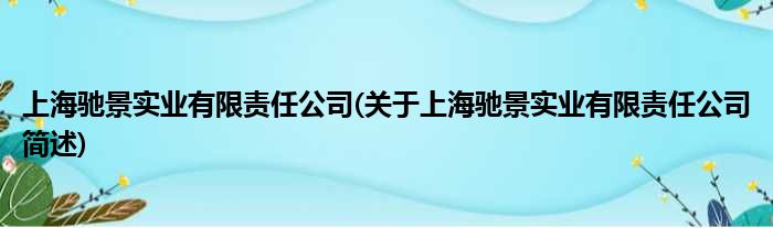 上海驰景实业有限责任公司(对于上海驰景实业有限责任公司简述)