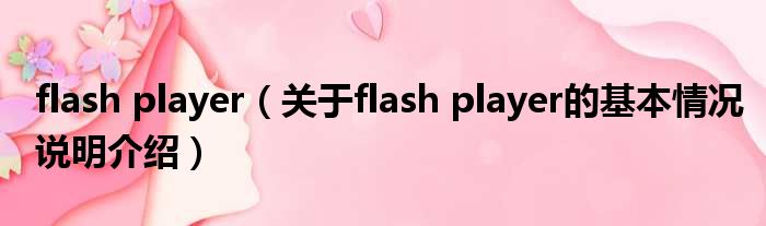 flash player（对于flash player的根基情景剖析介绍）