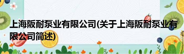 上海隅耐泵业有限公司(对于上海隅耐泵业有限公司简述)